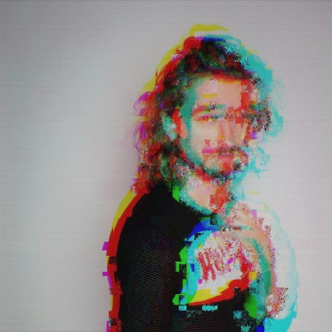 Glitched CRT-style portrait with chromatic color separation